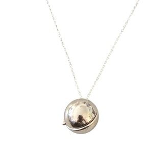 Vintage Orb Locket Pendant Necklace in Silver Plate, 925 Sterling Silver Chain
